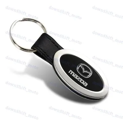 Mazda Logo Black Oval Leather Chrome Key Fob Key Ring Keychain Lanyard • $15.95