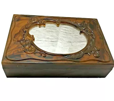  Jewelry Dresser Trinket Box; Removable Mirror  Brown Faux Tortoise Plastic Vtg • $17.97