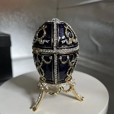 Deep Blue Faberge Egg Trinket Box By Keren Kopal Austrian Crystals Elegant • $24