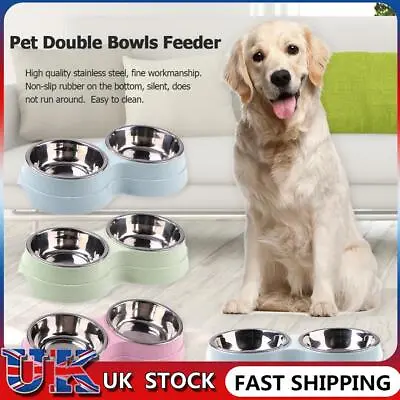 £6.59 • Buy Stainless Steel Double Pet Bowls Food Water Feeder For Dog Puppy Feeding Dishes