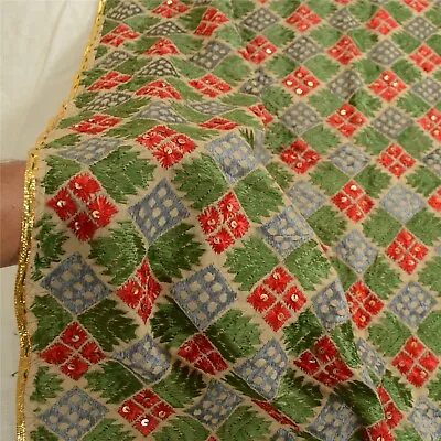 Sanskriti Vintage Dupatta Pure Cotton Handmade Ooak Bagh Phulkari Wrap Stole • $95