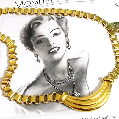 VTG ELEGANT GP MONET BOOK CHAIN Deco Ribbed Crescent Modernist NECKLACE 16.5  • $44.99