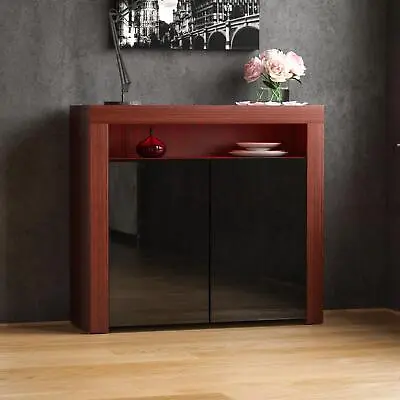 LED Sideboard High Gloss Buffet Cupboard Display Cabinet TV Unit Stand 2 3 Doors • £69.99