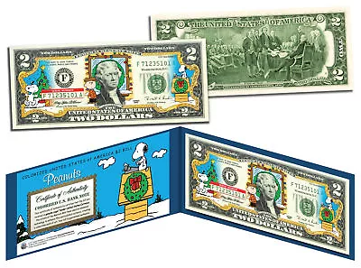 PEANUTS *Charlie Brown & Snoopy* CHRISTMAS Legal Tender U.S. $2 Bill *LICENSED* • $15.95