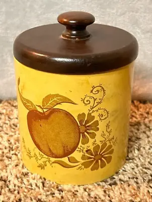 Vintage Ransburg Hand Painted Canister Wood Lid Apple Daisy • $14.99