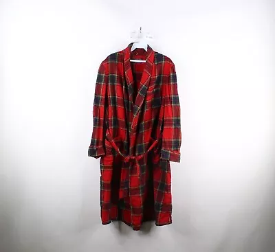 Vintage 70s Pendleton Mens OSFA Thrashed Wool Belted Bath Robe Plaid USA AS IS • $33.96