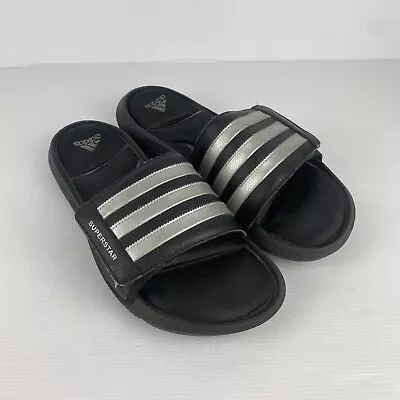 Adidas Slides Mens US 13 Core Black Silver Superstar Cloudfoam Comfort Rare • $79.95