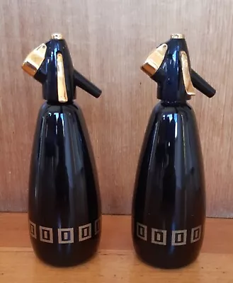 2 Vintage BOC Executive Soda Syphon Bottle Black Gold. • $99