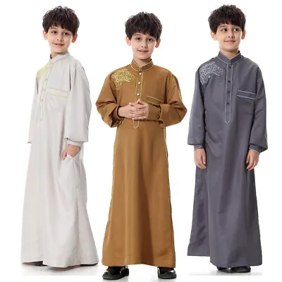 Islamic Muslim Jubba Kaftan Robe Boy Kids Arab Abaya Dishdasha Thobe Long Dress • £18.99