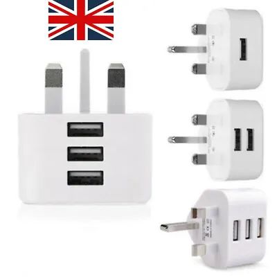 Mains 3 Pin UK Plug 3 AMP USB Adapter Wall Charger Home Charging For Phones UK • £5.59