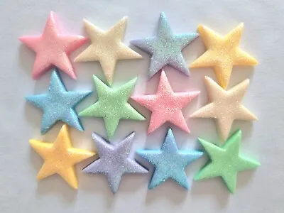 12 Glittery Pastel Stars - Edible Sugar Cake Decorations / Toppers • £4.50