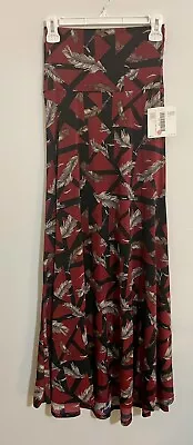 🌷NEW LulaRoe Maxi Skirt Women's Sz XXS Maroon Black Flowy Stretch Feather NWT • $12