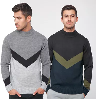 Mens WOOL Turtle Polo Funnel Neck Chevron Warm Jumper Knitted Winter Top S-XXL  • $14.55