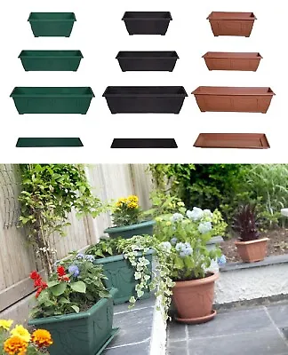 £5.95 • Buy Plastic Rectangular Window Box Planter Pot Or Water Base Drip Tray Garden Plant