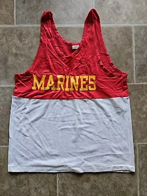 Vintage Marine-Corps Mesh Tank-Top  White Red Trim USA Made (MED) • $24.99