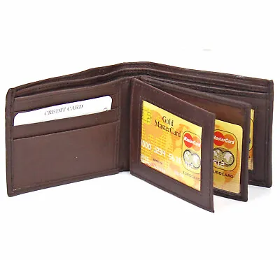 Genuine Leather Mens Bifold Wallet 2 ID's Multi Card Double Center Flap Windows • $8.45