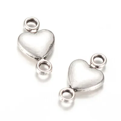 10 Heart Connector Charms Links Antiqued Silver Stamping Blanks 2 Hole 15mm • $3.15