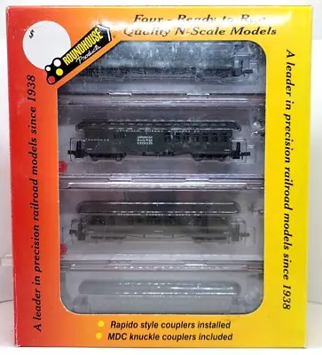 N Scale Roundhouse 89416 50' Overland AT&SF 4-car Pass Set#2 (Rap+Knuc Cplr) NIB • $149