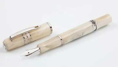 Marlen The Key To Success Fountain Pen | Italian Resin Silver | Pearly White • $249