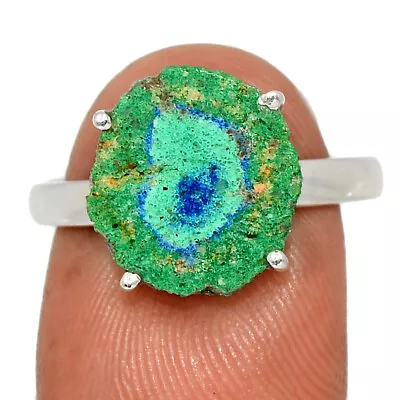 Natural Utah Azurite & Malachite Stalactite 925 Silver Ring S.8.5 CR40436 • $11.99