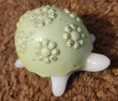 Vintage 1972 AVON Milk Glass Turtle Green White Scented Candle Holder • $9.95