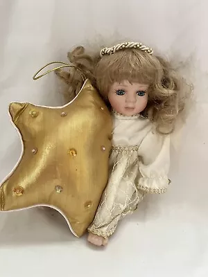 Geppeddo Porcelain Doll In Box MINDY MINI ANGEL W WINGS Adorable Star Pillow Vtg • $30