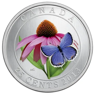 2013 Canada 25 Cents Coin - Purple Coneflower & Eastern Tailed Blue Butterfly • $21.91