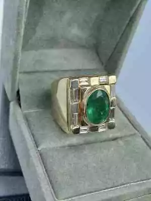2Ct Oval Cut Lab Created Green Emerald 14k Yellow Gold Plated Men's Wedding Ring • $141.59