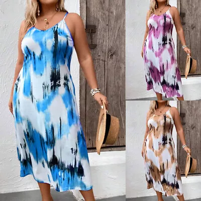 Plus Size 28 Womens Boho Tie Dye Maxi Dress Summer Strappy Beach Party Sundress • £12.59