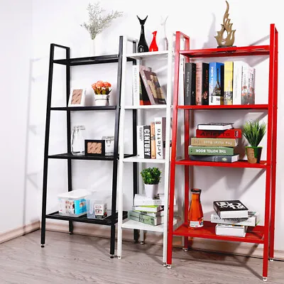 Ladder Shelf Bookshelf Rack Stand 4-Tier Mesh Shelves Steel Storage Display Unit • £35.95