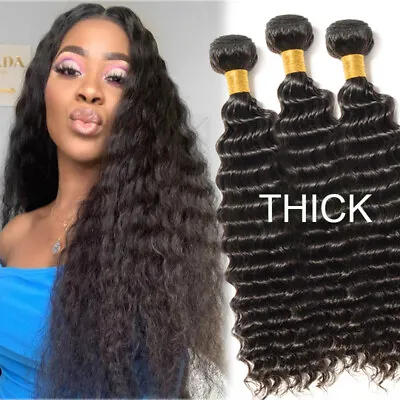 £185.92 • Buy Deep Curly Wave Brazilian Human Hair Extensions Real Virgin Thick 3Bundles=300G