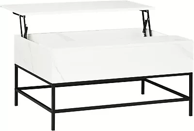 Lift Top Coffee Table Hidden Storage Rising Tabletop White Marble Sofa End Desk • £72.89