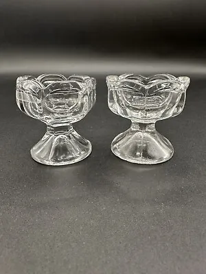 Pair Of Vintage Salt Cellar/Egg Cups Clear Glass Pedestal Tulip Shape • $8.99