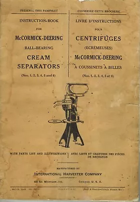 McCORMICK DEERING  VINTAGE BALL BEARING CREAM SEPARATORS INST. PARTS MANUAL 1933 • $29.95