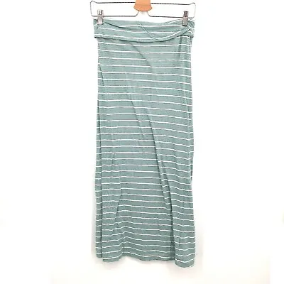 QUIKSILVER 100% Cotton Knit Roll-Waist Maxi Tube Skirt Blue Stripe Beach Surf XS • £30.65