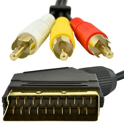 £6.98 • Buy 5m Long SCART To 3x PHONO Triple RCA Cable Composite Audio Video TV AV Lead GOLD