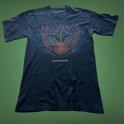 Navy Blue Hard Rock Cafe T-Shirt Graphic Tee Travel Size Small Hurghada • £12.95