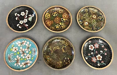 Set Of 6 VTG Chinese Enameled Cloisonné Coasters/Trinket Plates 3.75” • $22.99
