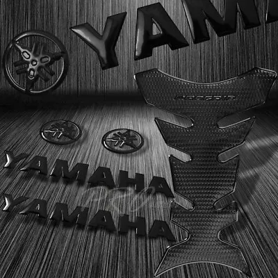 Pro Perforated Black Fuel Tank Pad Grip+8  3D Yamaha Logo+Letter Emblem Sticker • $28.98