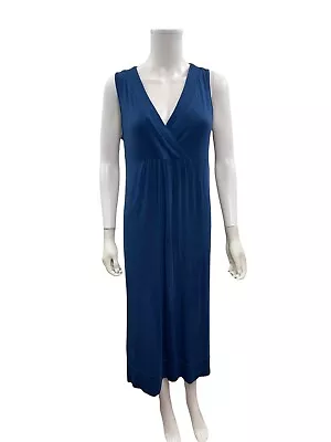 J Jill Women’s Size M Sleeveless V Neck Solid Blue Shift  MIdi Dress • $34.88