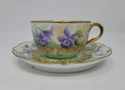 Hand Painted Unmarked French Porcelain Tea Cup & Saucer C. 1907 Period Repair • $35