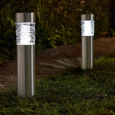 4pc Solar Bollard Lights Garden Stainless Steel Glass Path Patio Lighting 4pc • £22.99