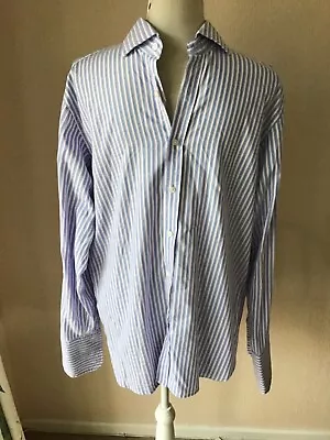 M & S Sartorial Men's 15.5 Blue Striped Double Cuff Cotton Shirt • £2.50