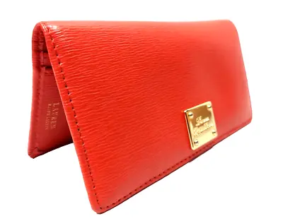 RLL Lauren Ralph Lauren Red Leather Continental Bifold Wallet 10 Card + 4 Pocket • $28.79