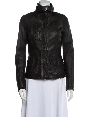 VINCE S Funnel Neck Lamb Leather Jacket In Black $849 • $85