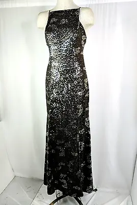 City Triangle Sequin Prom Gown Mermaid Size 8 9 Long Maxi Silver Bronze • $34