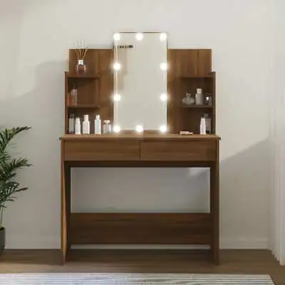 Modern Wooden Large Bedroom Dressing Table Makeup Desk Dresser Stand LED Mirror • £174.99
