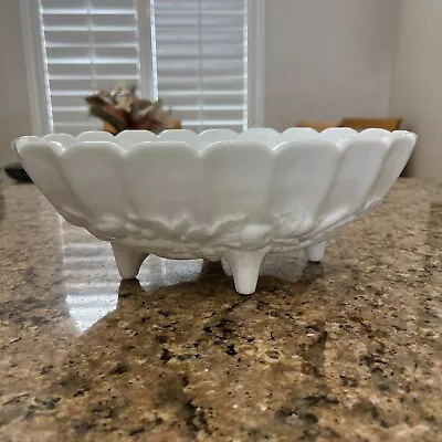 Vintage Indiana Glass Co. Fruit Pattern Milk Glass Footed Bowl 12.5” X 8.5” • $14