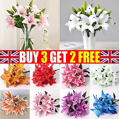 10Heads Artificial Stargazer Large Bouquet Quality Faux Silk Lily Flowers Decor • £5.99