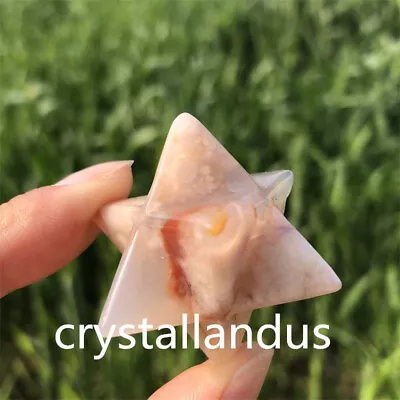 £9.49 • Buy 1pc Natural Cherry Blossom Agate Merkaba Star Quartz Crystal Pendant Reiki Heal